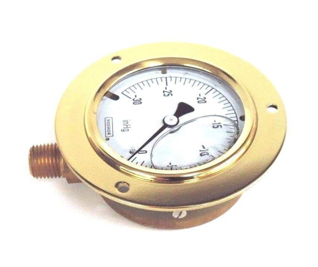 Used NIB NOSHOK 25-300-30-VAC 2.5'' BRASS GAUGE 1/4'' NPT BOTTOM CONN., 2530030VAC