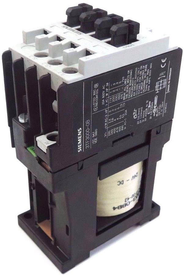 Used SIEMENS 3TF3-000-0BB4 CONTACTOR 20AMP 3POLE 24VDC 600VAC, 3TF3000-0B, 3TF30