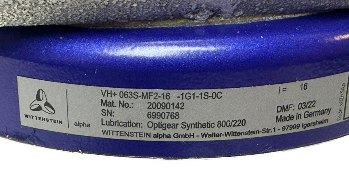 Used Wittenstein alpha VH+063S-MF2-16-1G1-1S-0C Gearbox 16:1 for VPL-B1306F-XX12AX