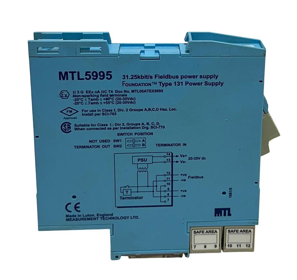 Used MEASUREMENT TECHNOLOGY MTL5995 Fieldbus POWER SUPPLY 31.25kbit/s TYPE 131 USNP
