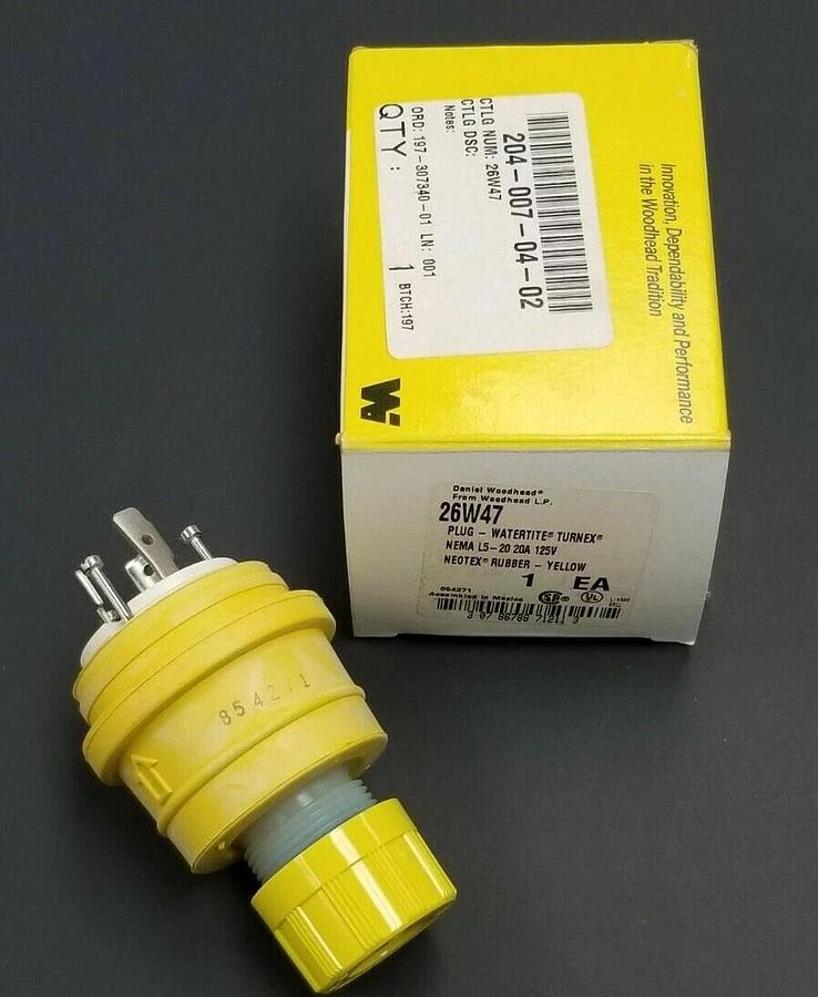 Used NIB DANIEL WOODHEAD 26W47 PLUG-WATERTITE TURNEX YELLOW