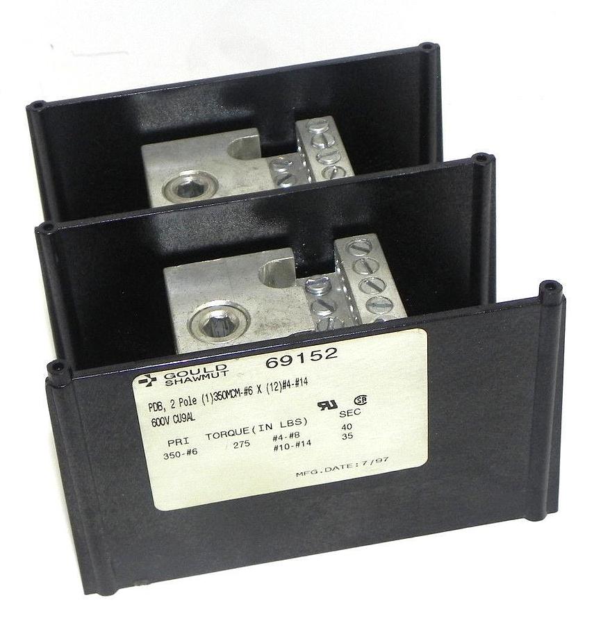 Used GOULD SHAWMUT 69152 ALUM. POWER DISTRIBUTION BLOCK 2POLE 600V