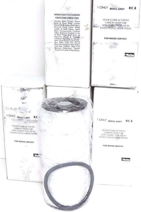 Used FIVE NIB PARKER RC8 REFILL UNIT CONEYCOMB ACTIVATED CARBON FILTER TUBE W/ GASKET