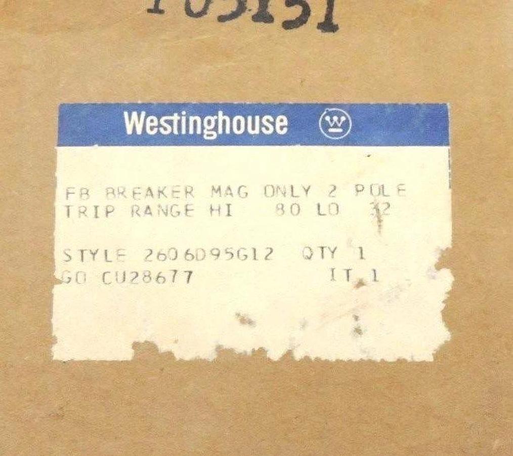 NIB WESTINGHOUSE 2606D95G12 DE-ION CIRCUIT BREAKER 600VAC, 250VDC, 25AMP, 2POLE