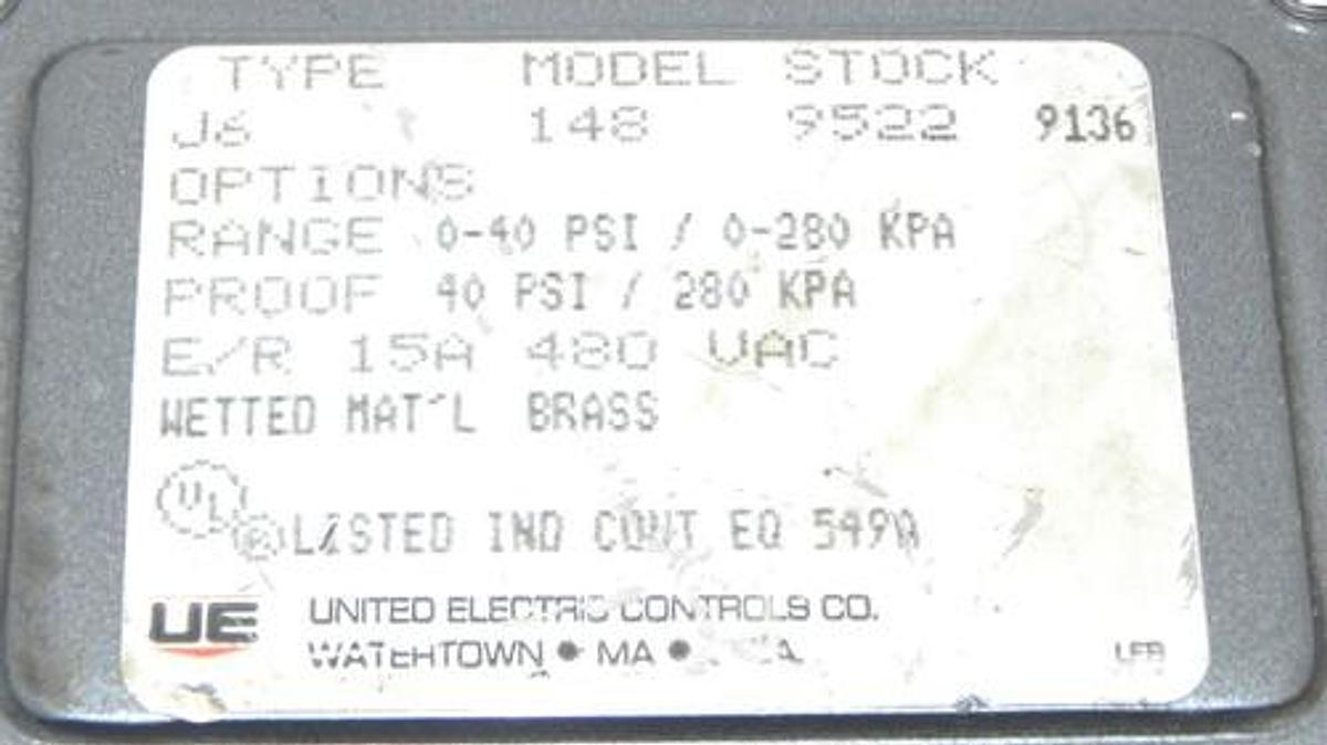 Used NEW UNITED ELECTRIC J6-148 PRESSURE SWITCH J6148