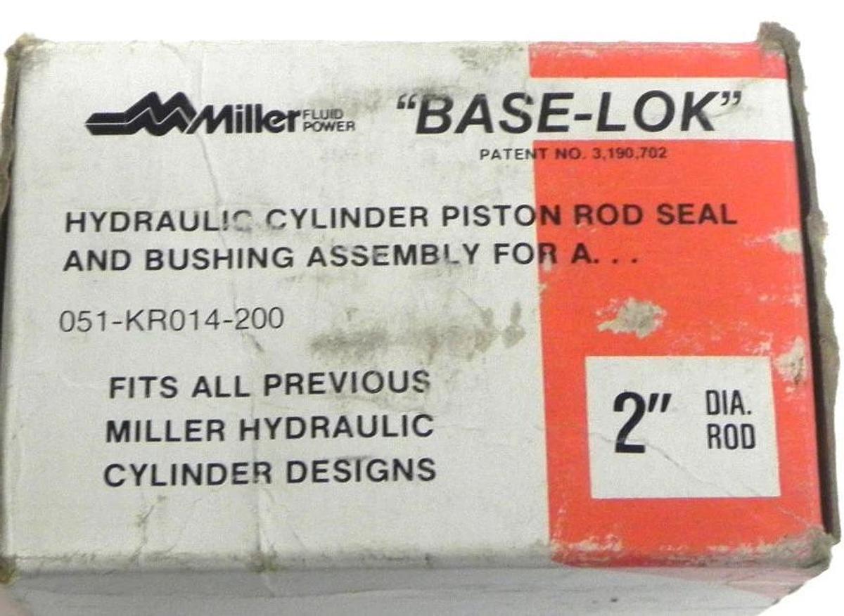Used NIB MILLER BASE LOK 051-KR014-200 CYLINDER ROD SEAL AND BUSHING ASSEMBLY