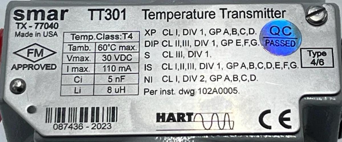 Smar TT301 HART Temp. Transmitter Dual Input TT301-12-10/H0/I1/J0/L3/M0/Y0/T4/BU