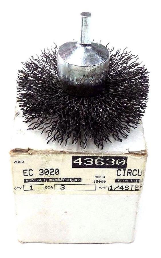 Used NIB MARYLAND AND BRUSH CO. EC 3020 CIRCULAR END BRUSH 3'' DIA., 1/4'' STEM 43630