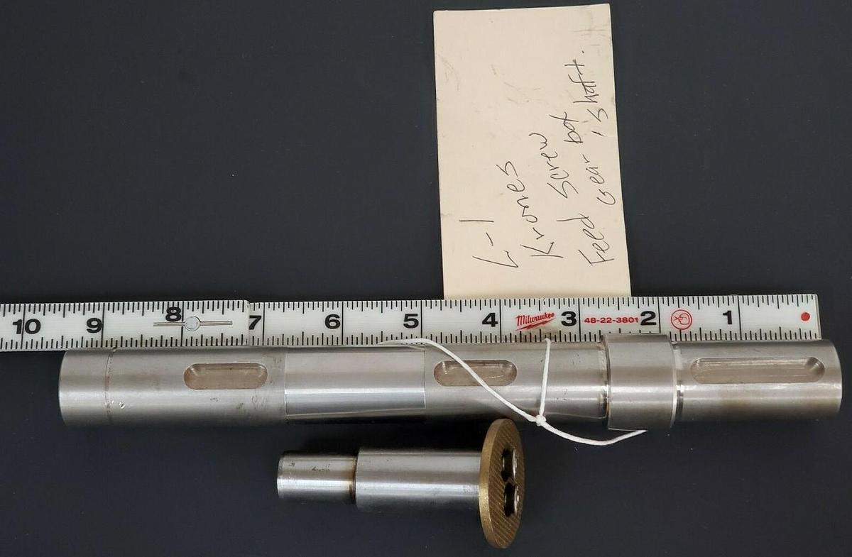 Used NEW KRONES L-1 FEED SCREW GEAR BOX SHAFT ASSEMBLY, 9.25" LENGTH, L1