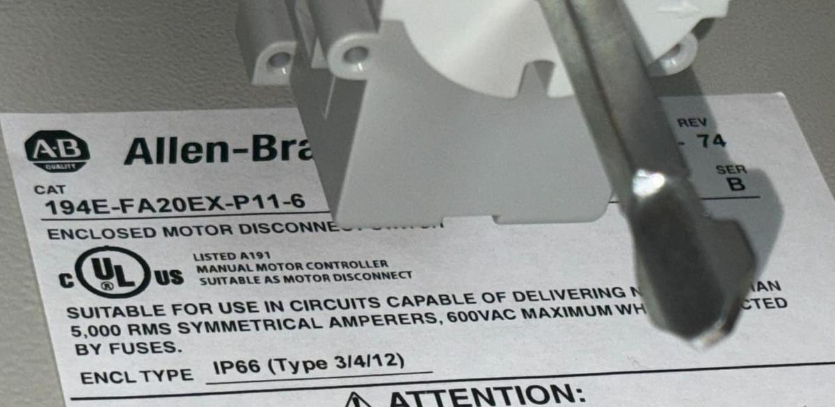 Used Allen Bradley 194E-FA20EX-P11-6 /B Enclosed Disconnect Switch 3-P 25A 600V NEW