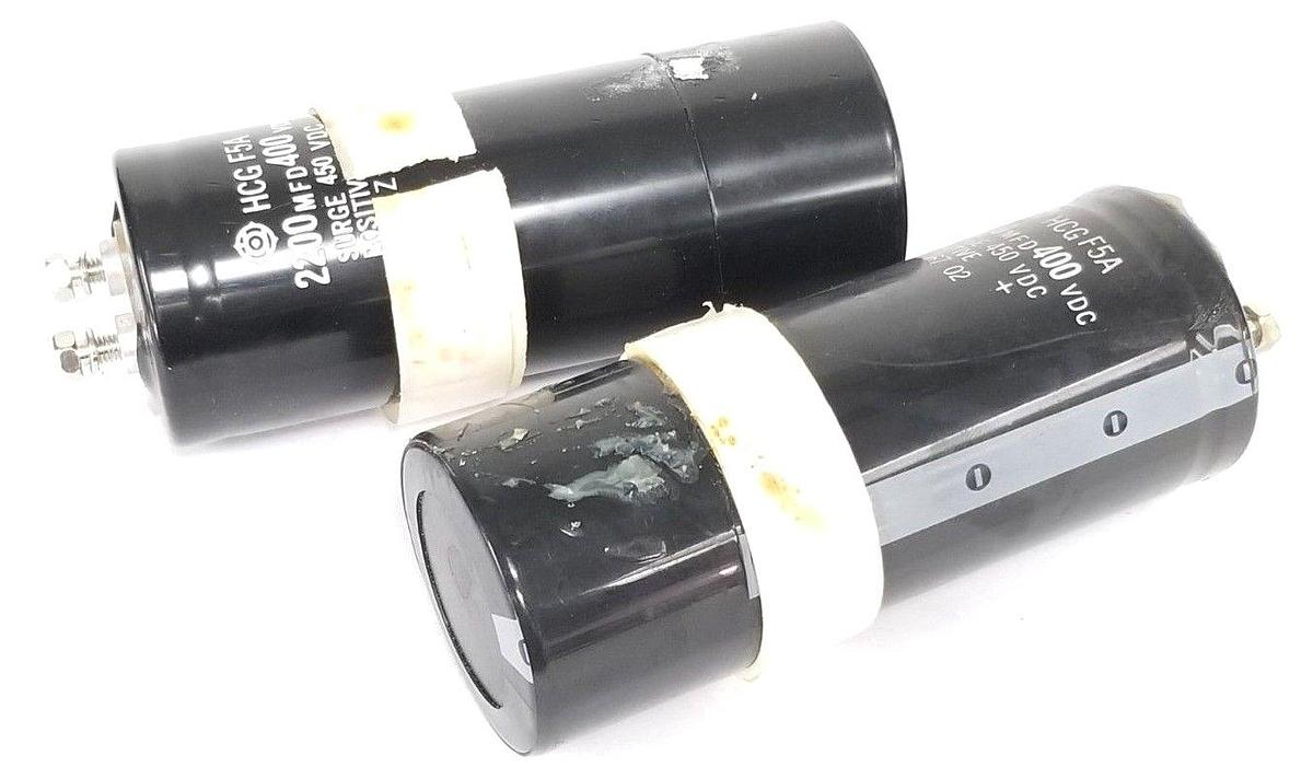 Used LOT OF 2 GENERAL ELECTRIC HCG-F5A 2200 MFD 400 VDC CAPACITOR UNITS HCGF5A
