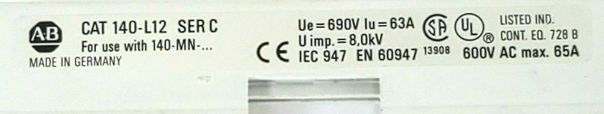 Used ALLEN BRADLEY 140-L12 SER. C COMMONING LINK 65 AMP 690 VAC SER. C