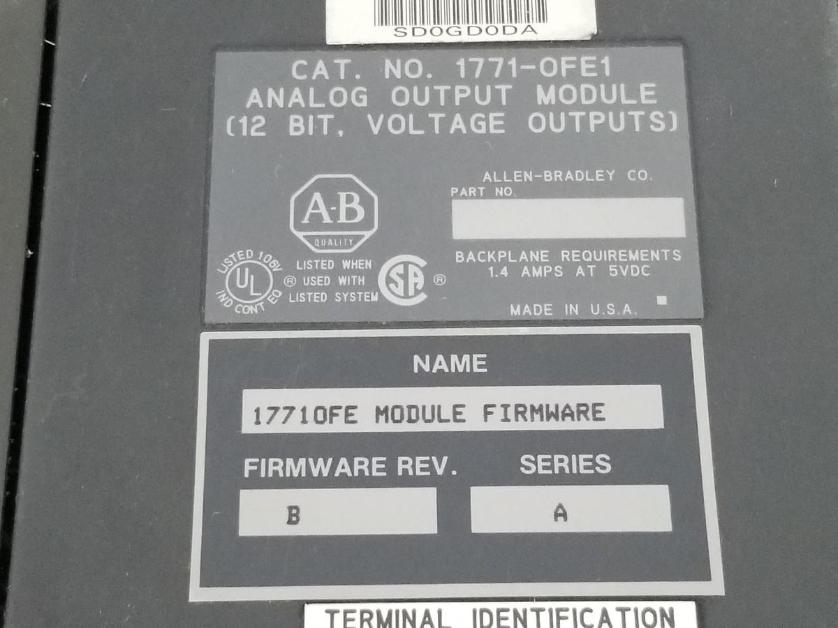 Used ALLEN BRADLEY 1771-OFE1 ANALOG OUTPUT MODULE SER. A F/W REV. B W/ 1771-WA SER. B