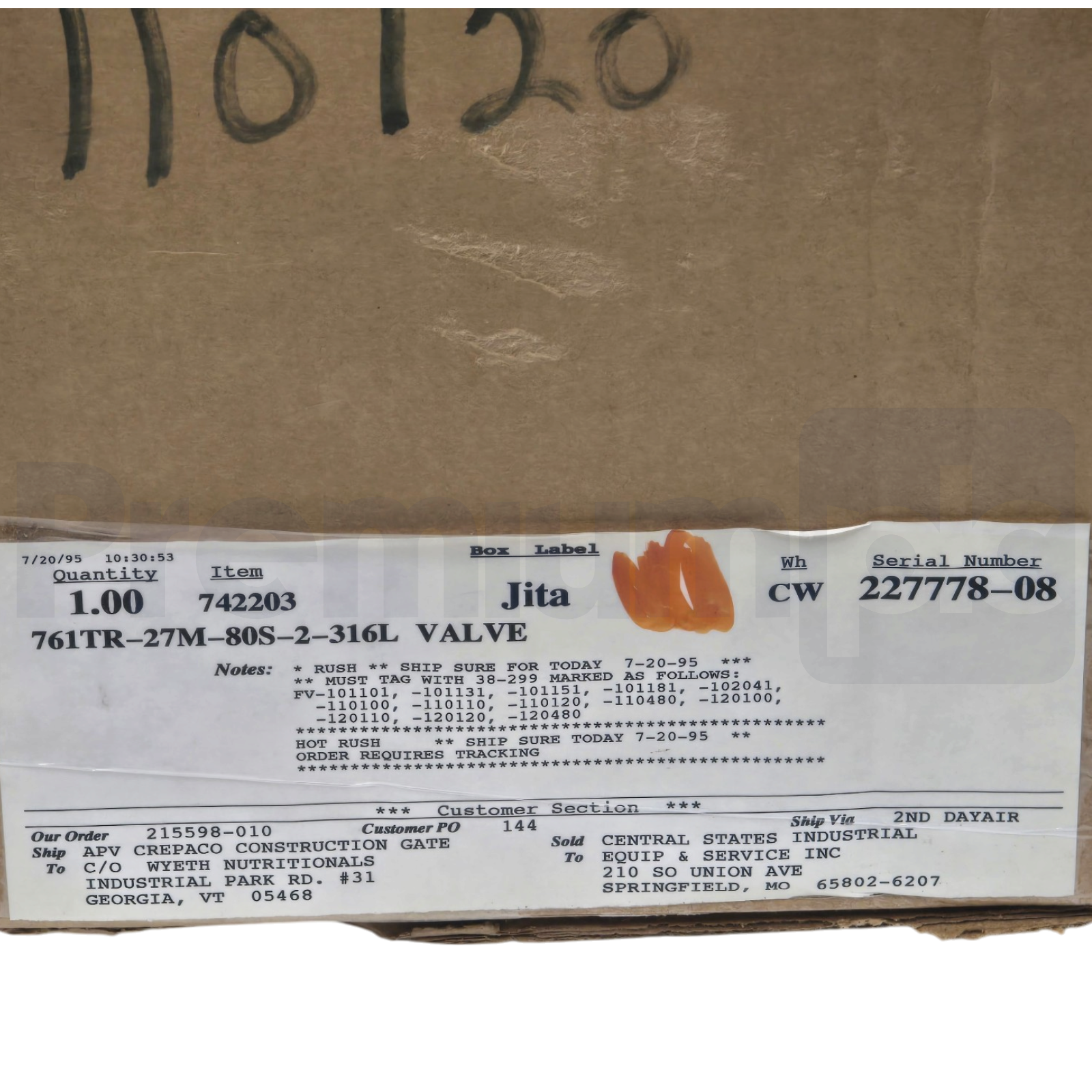 Used Alfa Laval Tri-Clover 700 Series 2" Seat Valve 316L SS 761TR-27M-80S-2-316L NEW