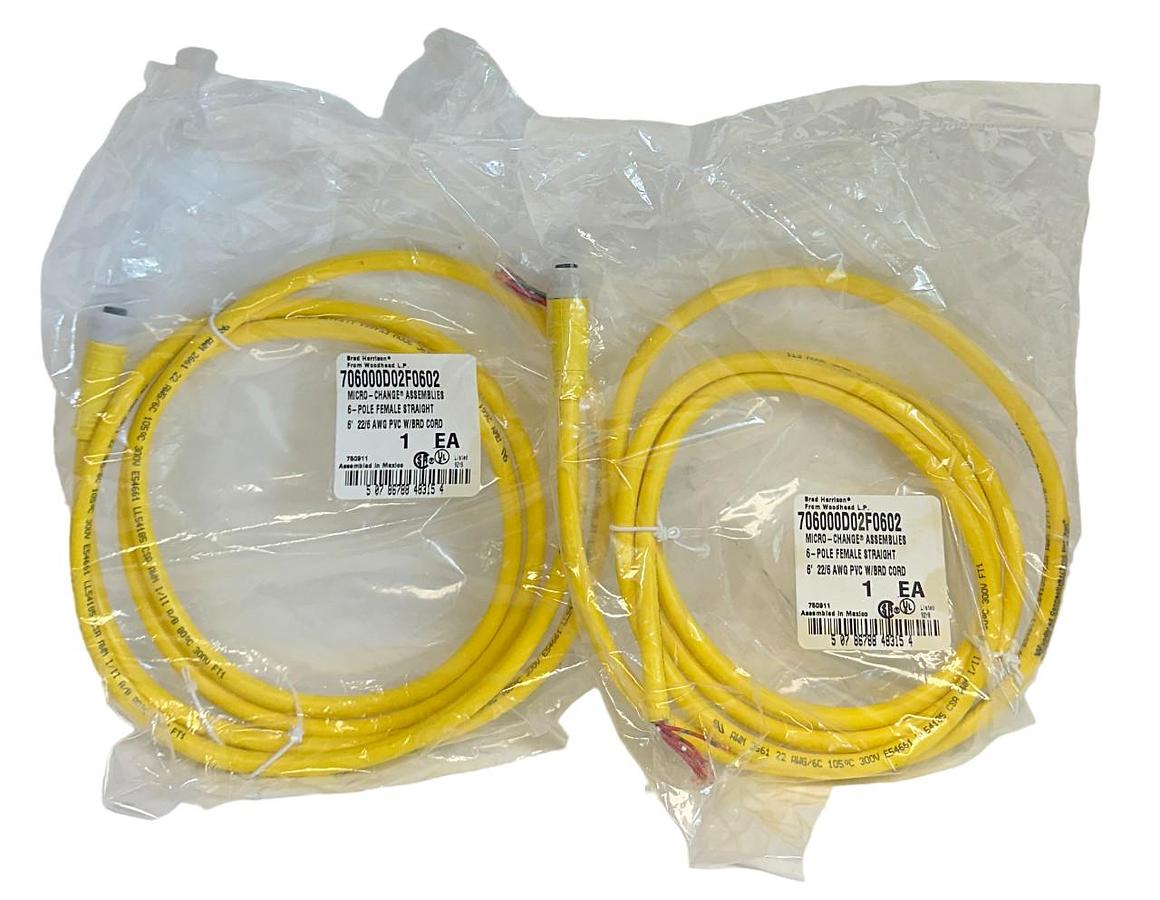 Used 2 NEW WOODHEAD BRAD HARRISON 70600D02F0602 MICRO-CHANGE 6' CORDSET 6P NSMP