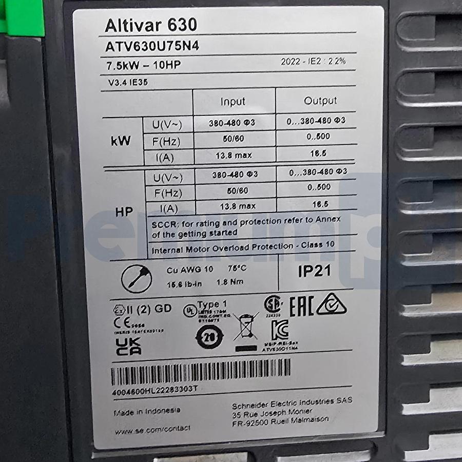 Used Schneider ATV630U75N4 Altivar Process ATV630 Variable Speed Drive 3Ph 480V 10HP
