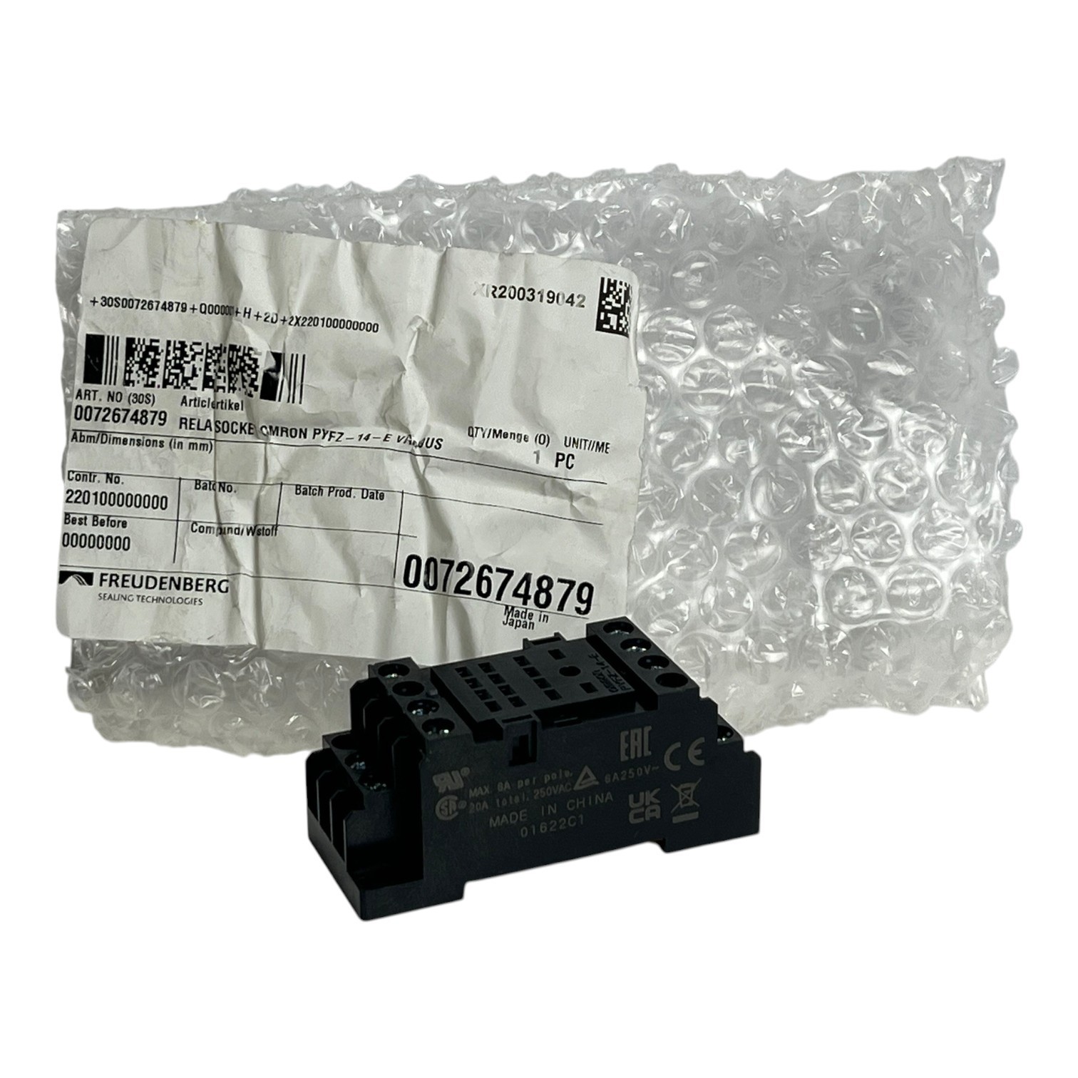 Used Omron PYFZ-14-E 14-Pin DIN Rail Relay Socket 6A 250VAC MY4 Series - NEW SURPLUS