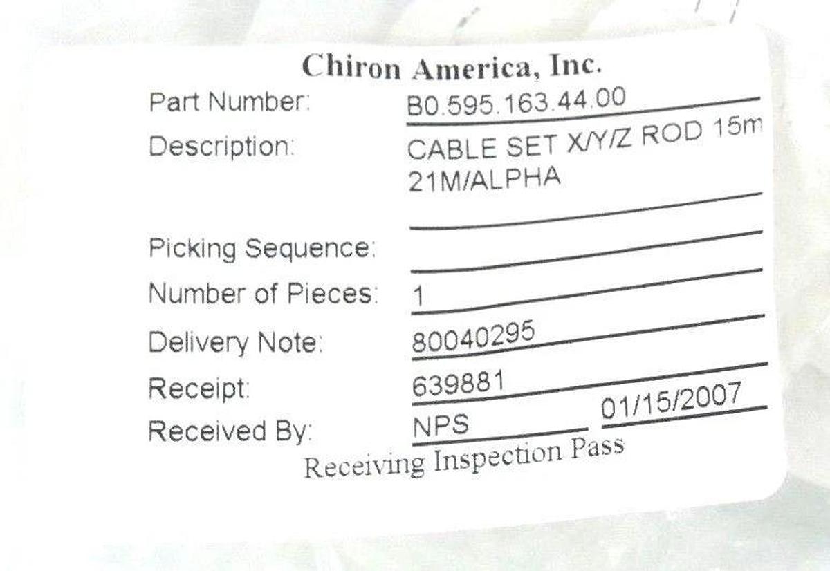 Used BOX OF 2 NEW CHIRON AMERICA B0.595.163.44.00 CABLE SETS X/Y/Z ROD 15M 21M/ALPHA