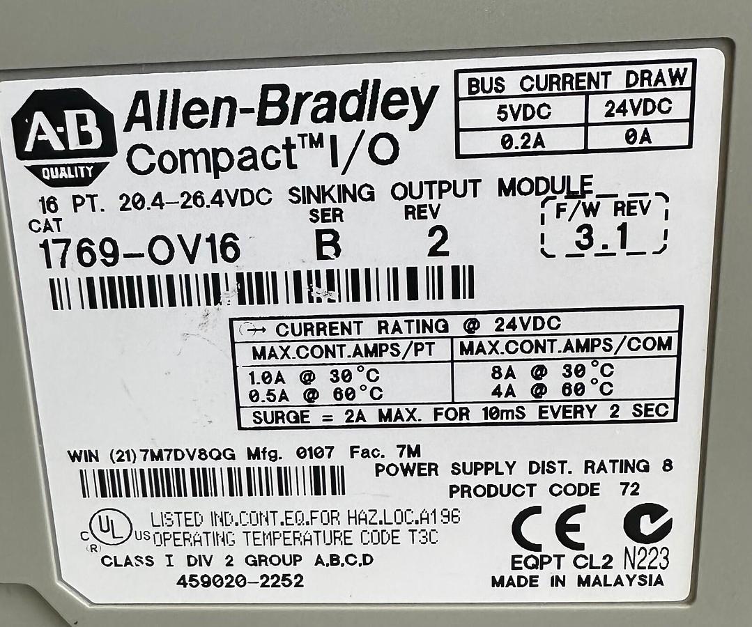 Used ALLEN BRADLEY 1769-OV16 /B Compact I/O 16-PT SINKING OUTPUT MODULE 1769OV16
