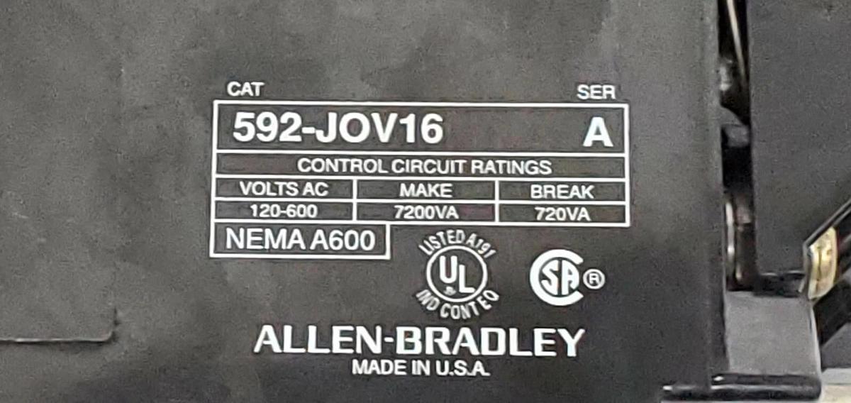 Used LOT OF 3 ALLEN-BRADLEY 592-JOV16 SER. A OVERLOAD RELAYS 3POLE, 120-600VAC