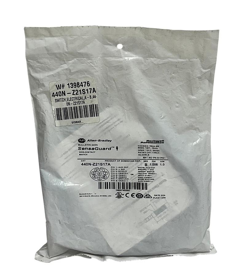 Used ALLEN BRADLEY 440N-Z21S17A /B SensaGuard NON-CONTACT SWITCH 24VDC 3M CABLE NSFS