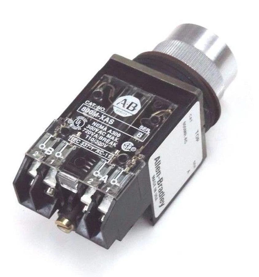 Used ALLEN BRADLEY 800MR-A5 OPERATOR PUSHBUTTON WHITE SER. A 800MRA5 W/ 800M-XAS