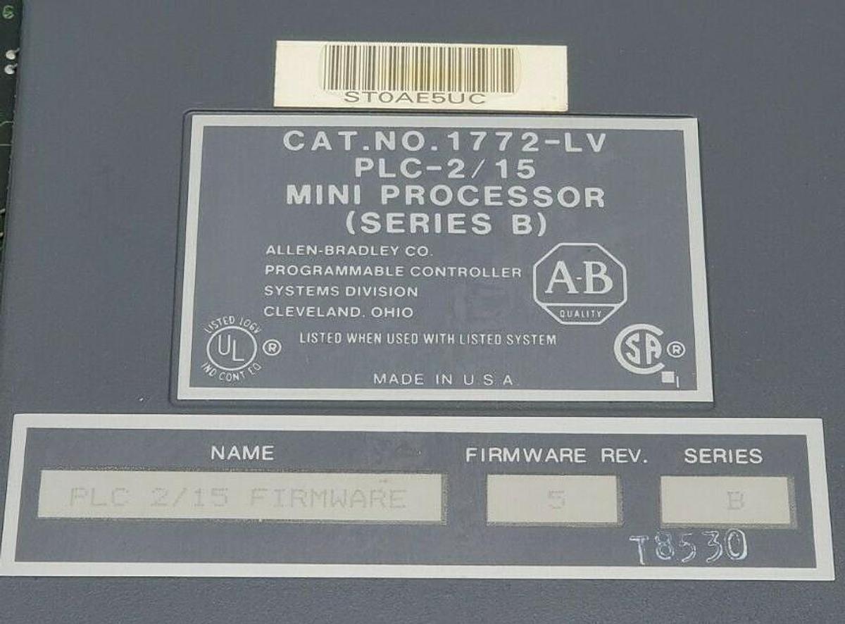 Used ALLEN BRADLEY 1772-LV PLC-2/15 MINI PROCESSOR 1772LV SER. B, F/W REV. 5 W/ KEYS