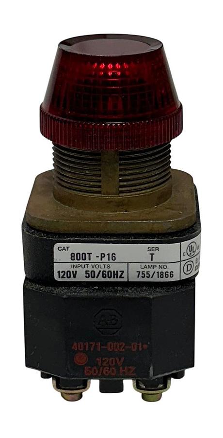 Used ALLEN BRADLEY 800T-P16R /T BULLETIN 800T 30mm PILOT LIGHT RED 120V 50/60Hz NSNP