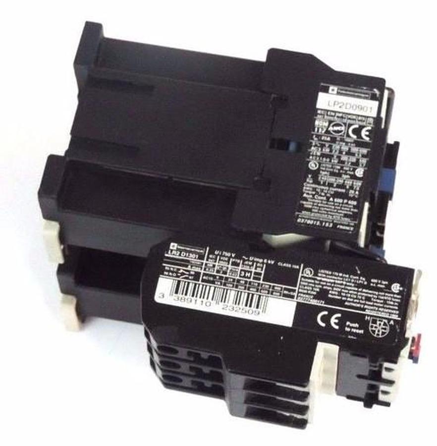 Used TELEMECANIQUE LP2D0901 REVERSING CONTACTOR W/ LR2D1301 OVERLOAD RELAY