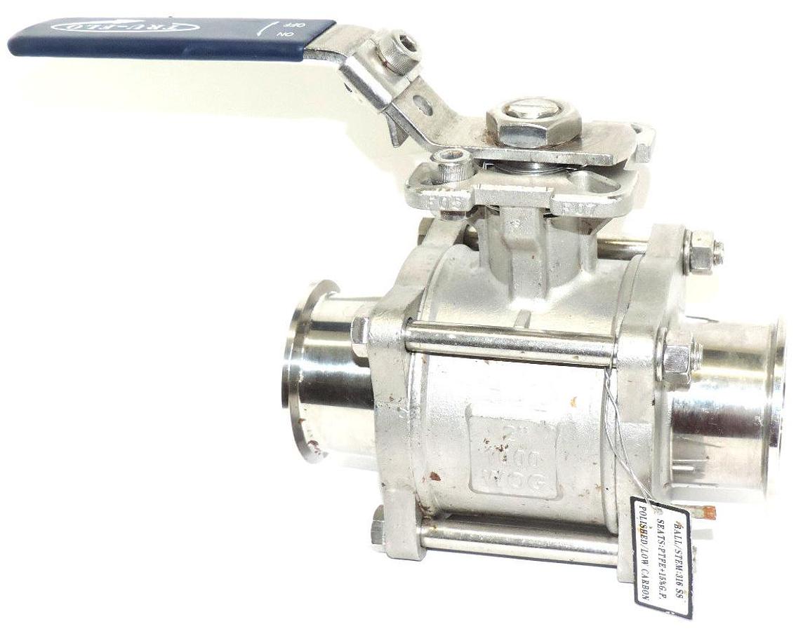 Used TRU-FLO 2" 1000 WOG STAINLESS BALL VALVE WITH MALE/MALE CLAMP FITTINGS
