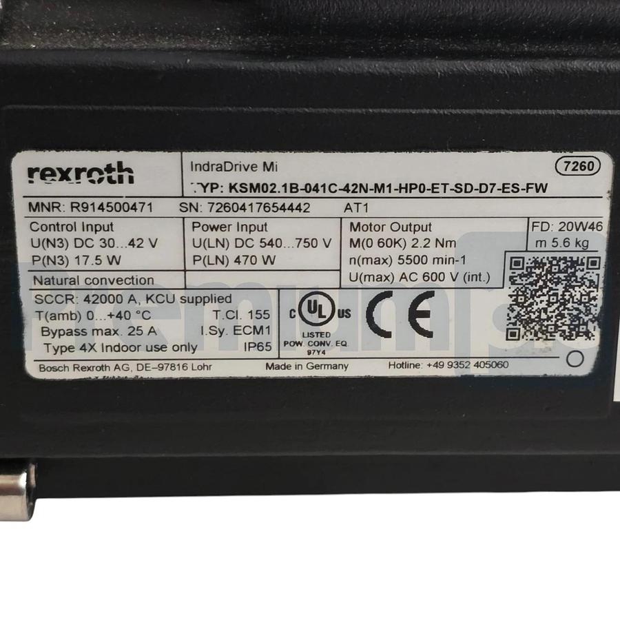 Rexroth KSM02.1B-041C-42N-M1-HP0-ET-SD-D7-ES-FW IndraDrive Mi Motor R914500471
