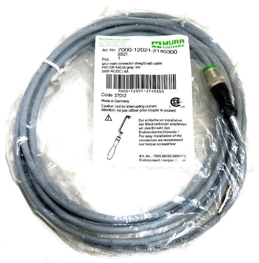 Used NEW MURR ELEKTRONIK 7000-12021-2140300, M12 MALE CONNECTOR STRAIGHT W/ CABLE