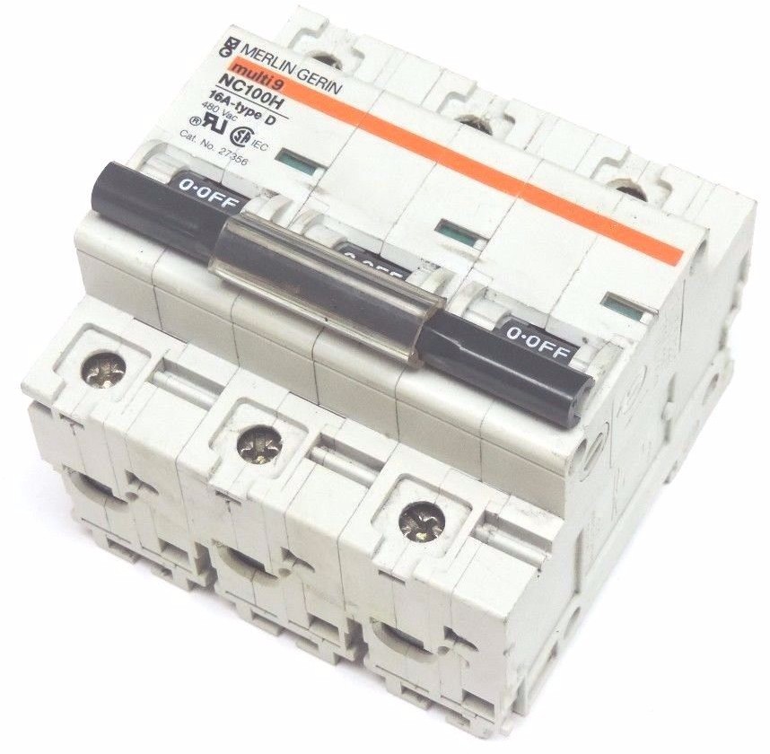 Used MERLIN GERIN NC100H MULTI 9 CIRCUIT BREAKER 16A, TYPE D, 480VAC, 27356