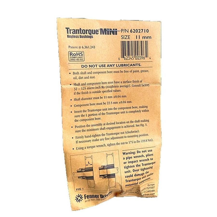 Used NEW FENNER DRIVES 6202710 Trantorque MINI 11mm KEYLESS BUSHING