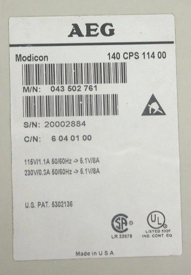 Used AEG MODICON 140-CPS-114-00 POWER SUPPLY MODULE 140CPS11400