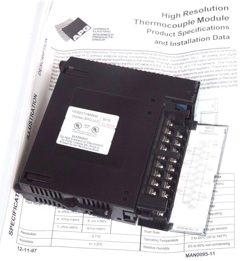 Used HORNER ELECTRIC HE693THM884L THERMOCOUPLE INPUT MODULE REPAIRED