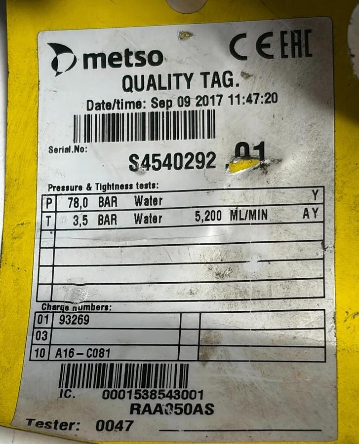 Metso Neles RAA050AS Ball Valve with B1JU8/35L Actuator and NE724 Positioner