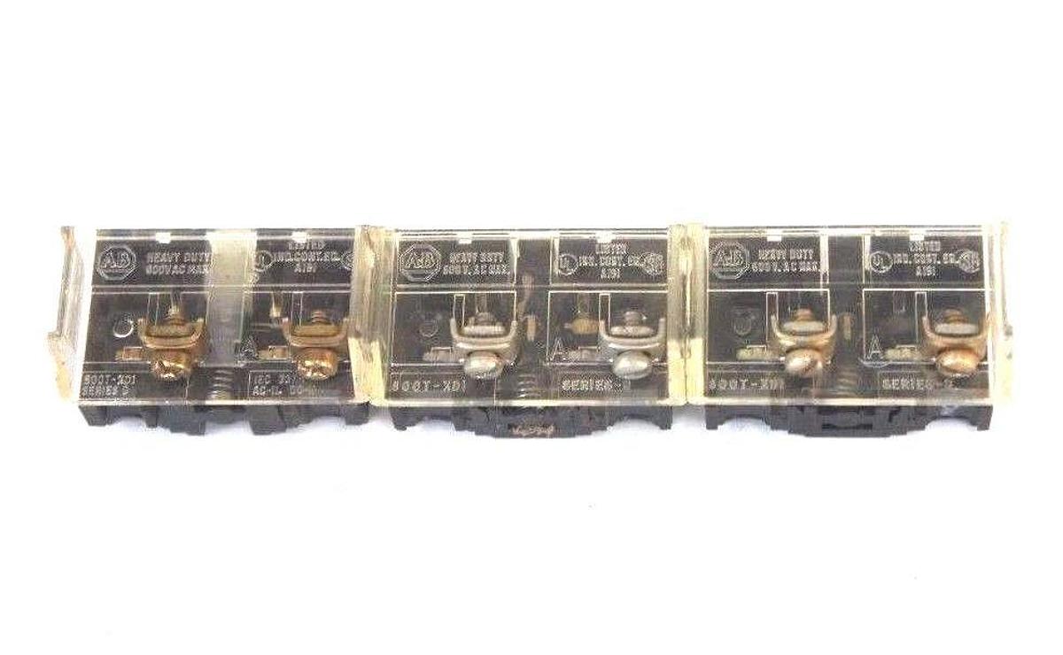 Used LOT OF 3 ALLEN BRADLEY 800T-XD1 CONTACT BLOCKS SER. D & C 800TXD1
