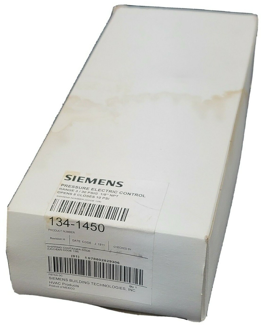 NIB SIEMENS 134-1450 PRESSURE ELECTRIC CONTROL 1341450 RANGE 3/30 PSIG 1/8'' NPT