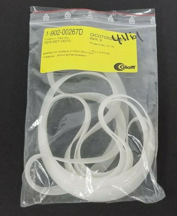Used LOT OF 4 NEW GLATT 1-902-00267D TRANSPARENT SILICONE BULLEYE GASKETS 150X130X1MM