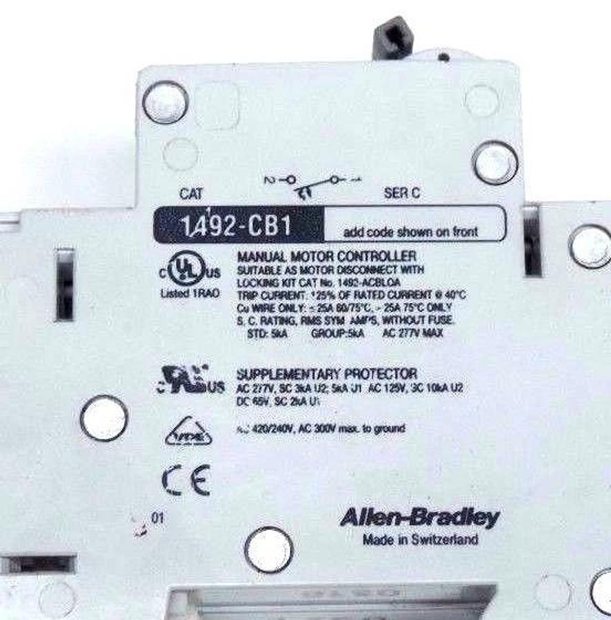 Used ALLEN BRADLEY 1492-ABC-H1 SER. B CIRCUIT BREAKER W/ 1492-CB1-G-040 SER. C
