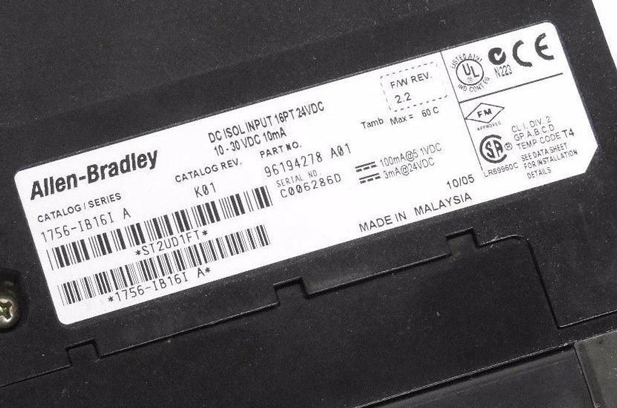 Used ALLEN BRADLEY 1756-IB16I SER. A INPUT MODULE 1756IB16I