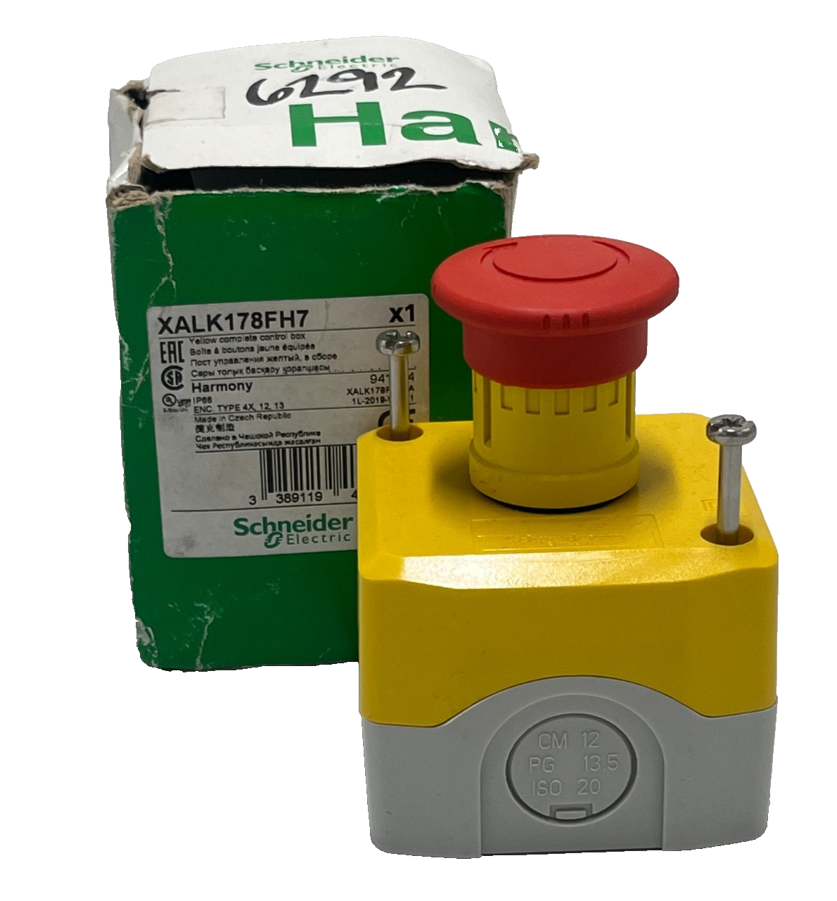 Used SCHNEIDER XALK178FH7 EMERGENCY STOP SWITCH YELLOW COMPLETE CONTROL BOX