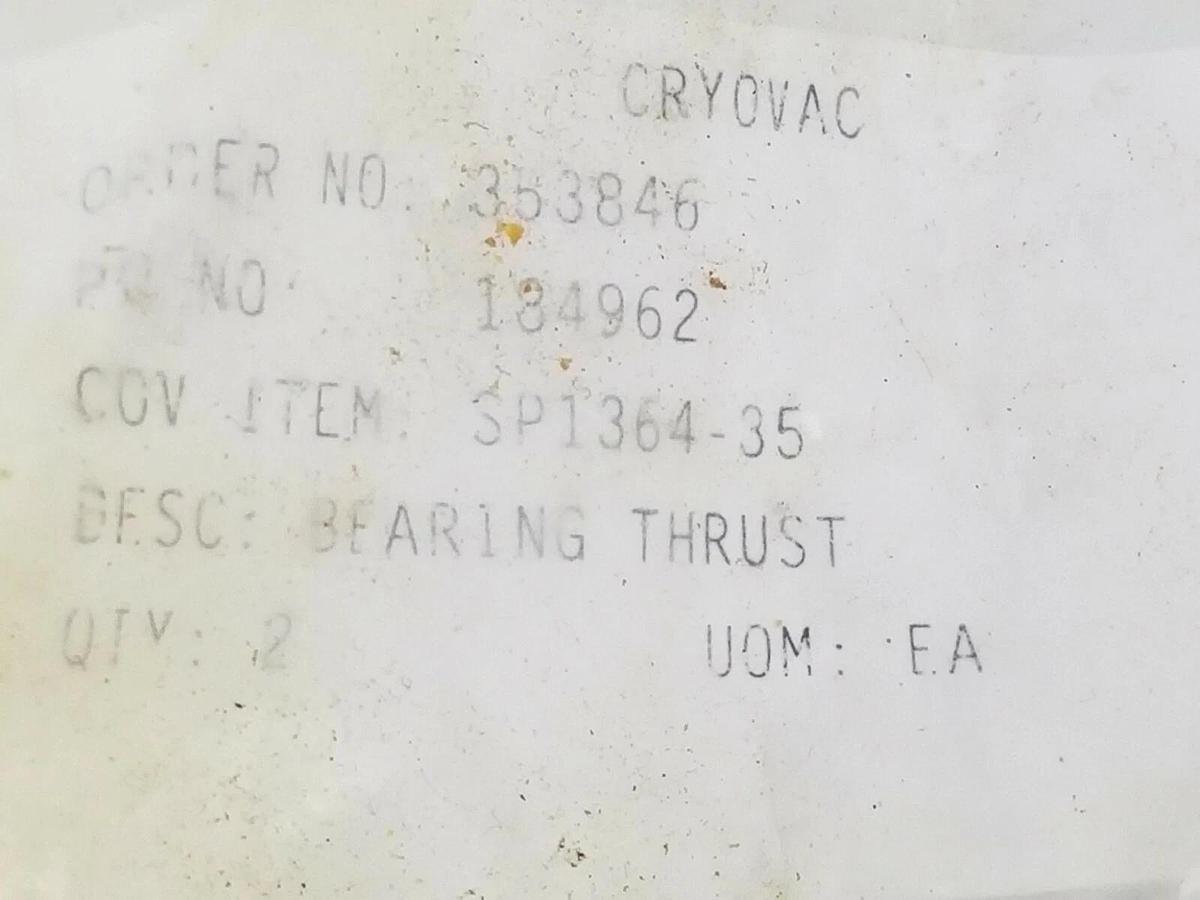 LOT OF 2 NEW CRYOVAC SP1364-35 THRUST BEARINGS SP136435