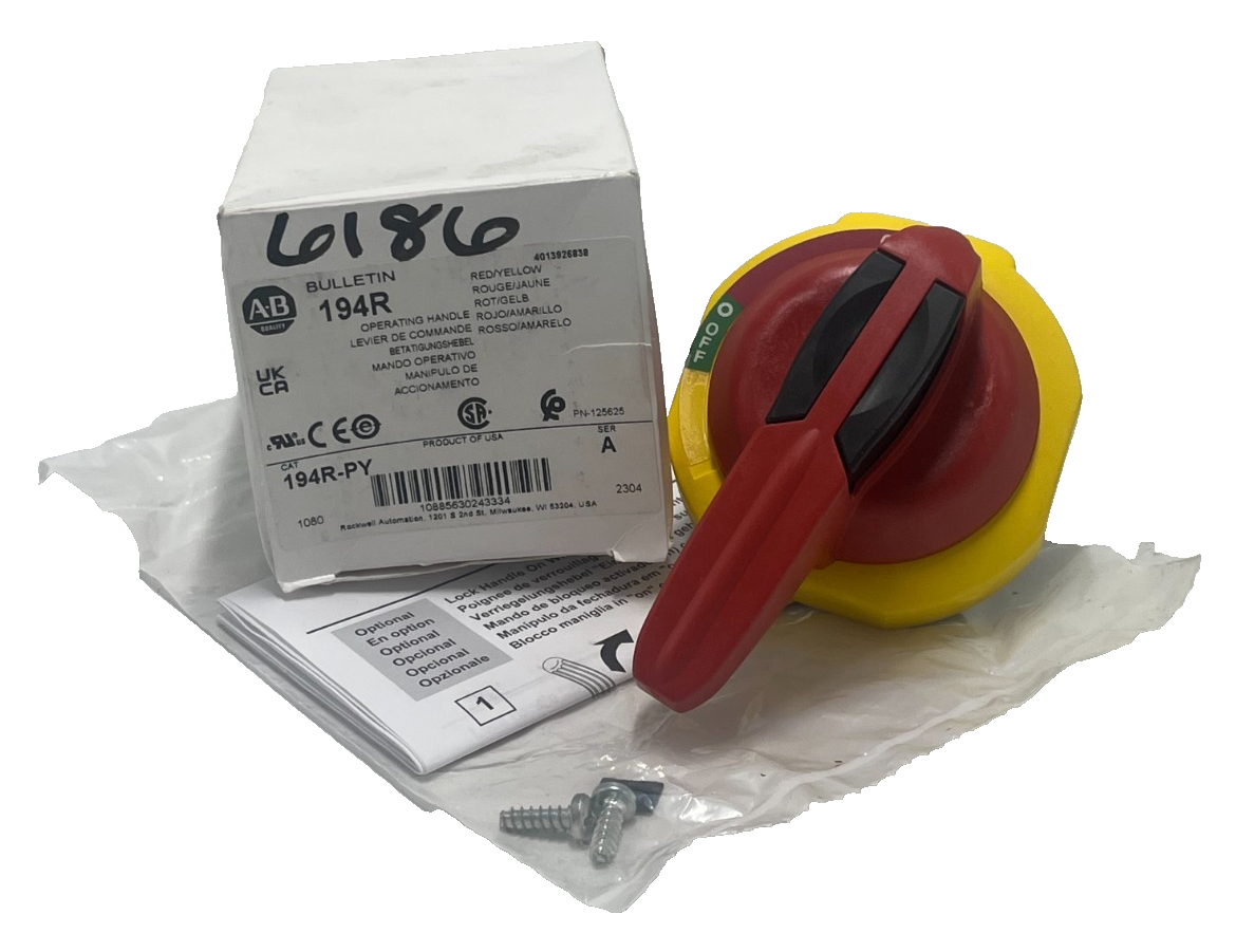 Used ALLEN BRADLEY 194R-PY SER A RED/YELLOW OPERATING HANDLE ROTARY PADLOCK 60A NSMP