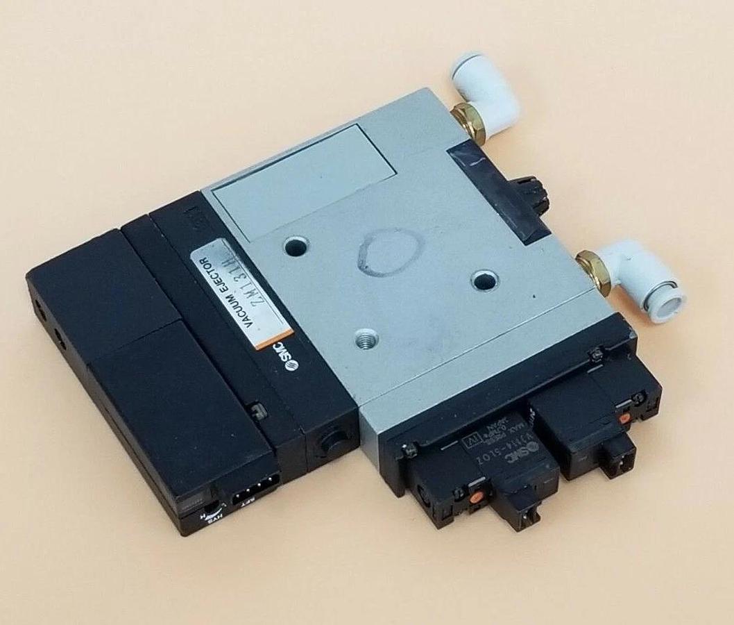 Used SMC ZM131H VACUUM EJECTOR W/ ZSE1-00-55CN SWITCH, VJ114 & VJ114-5LOZ SOLENOIDS