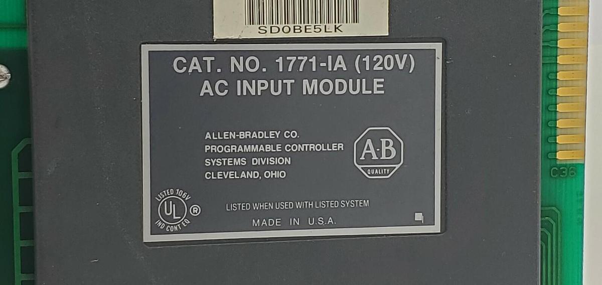 Used LOT OF 3 ALLEN BRADLEY 1771-IA (120V) AC INPUT MODULES W/ 1771-WA B WIRING ARMS