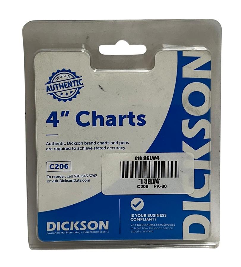 Used 60 DICKSON C206 / 3ELV4 CIRCULAR RECORDING CHARTS 7-DAY 4'' OEM NSMP