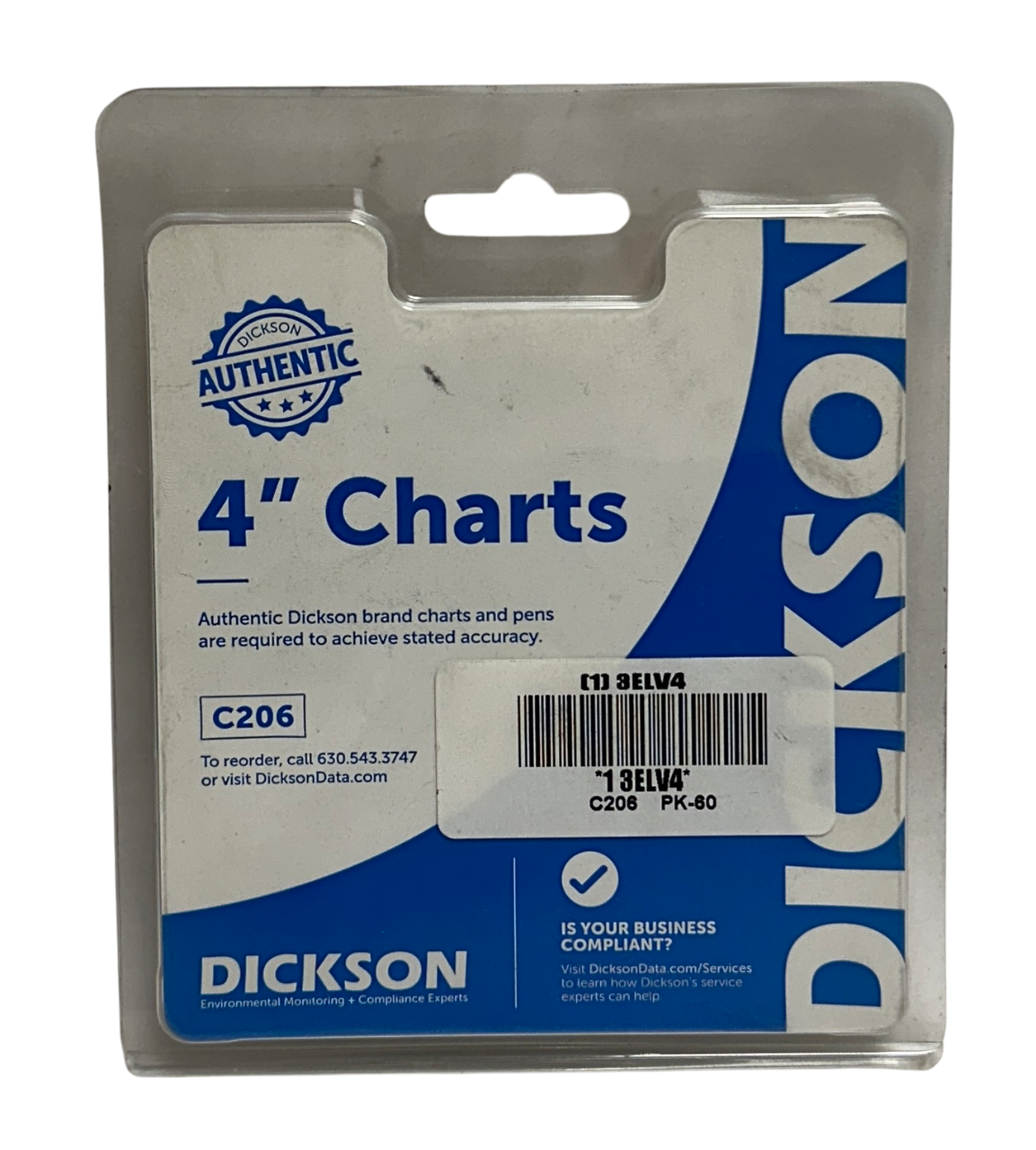 Used 60 DICKSON C206 / 3ELV4 CIRCULAR RECORDING CHARTS 7-DAY 4'' OEM NSMP