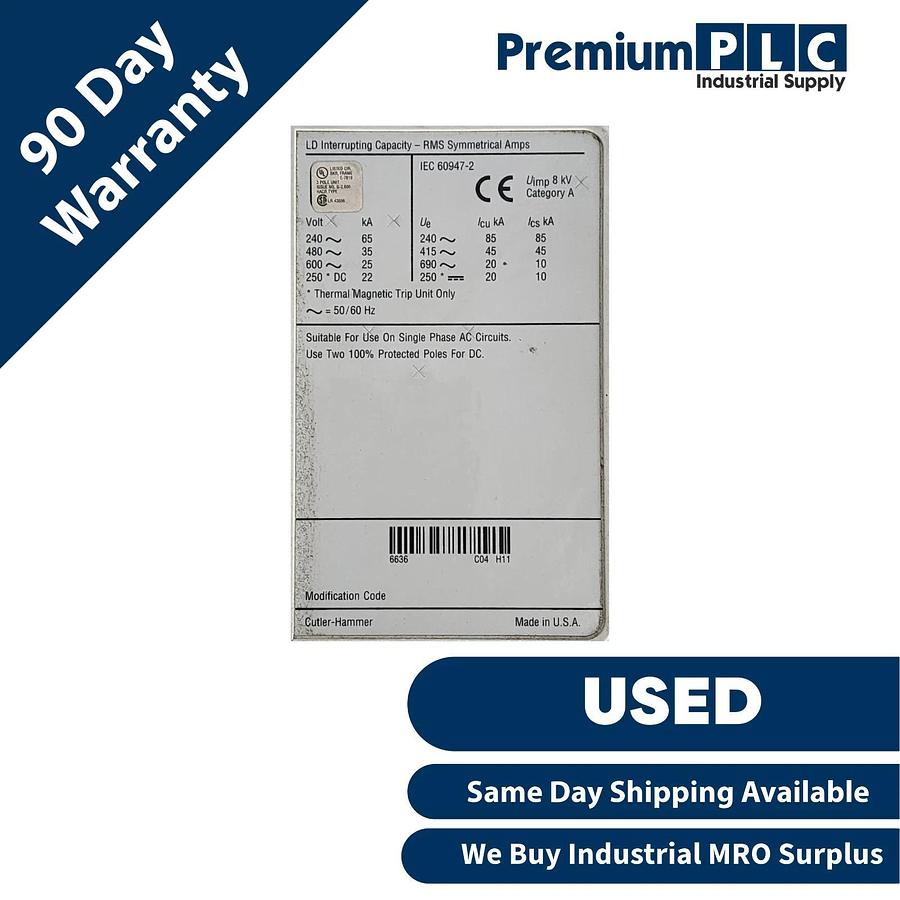 Used CUTLER-HAMMER LD3500 (6613C98G02) 3P 500A LD35k CIRCUIT BREAKER W/LT3500T TRIP